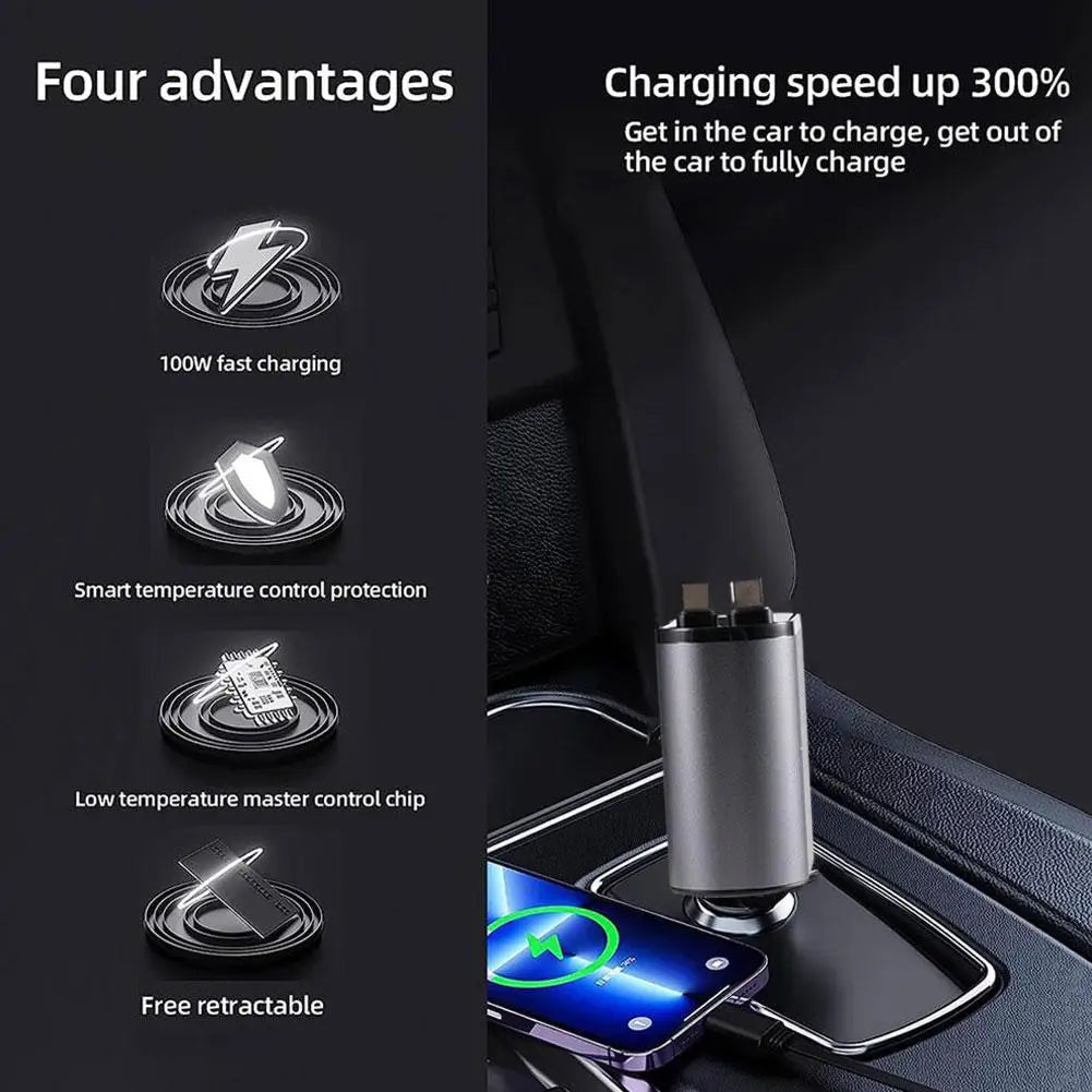 4 In 1 Retractable Car Charger For IPhone/ Samsung Fast Charger